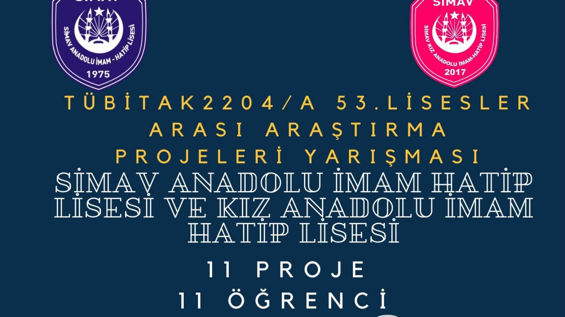 TÜBİTAK 2204-A 53. LİSELER ARASI ARAŞTIRMA PROJELERİ YARIŞMASINA OKULUMUZ 11 PROJE 11 ÖĞRENCİYLE KATILMIŞTIR.