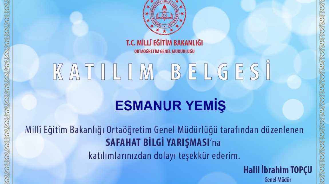 ÖĞRENCİMİZ ESMANUR YEMİŞ 